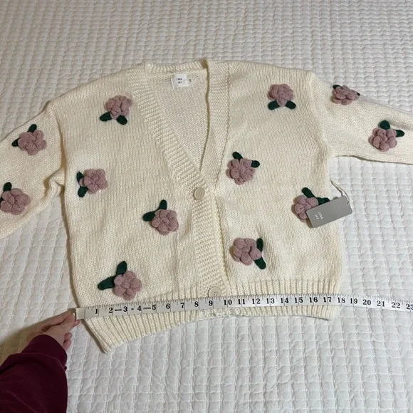 NWT Floral Embroidered Cardigan | Cream and Purple - Picture 7 of 12